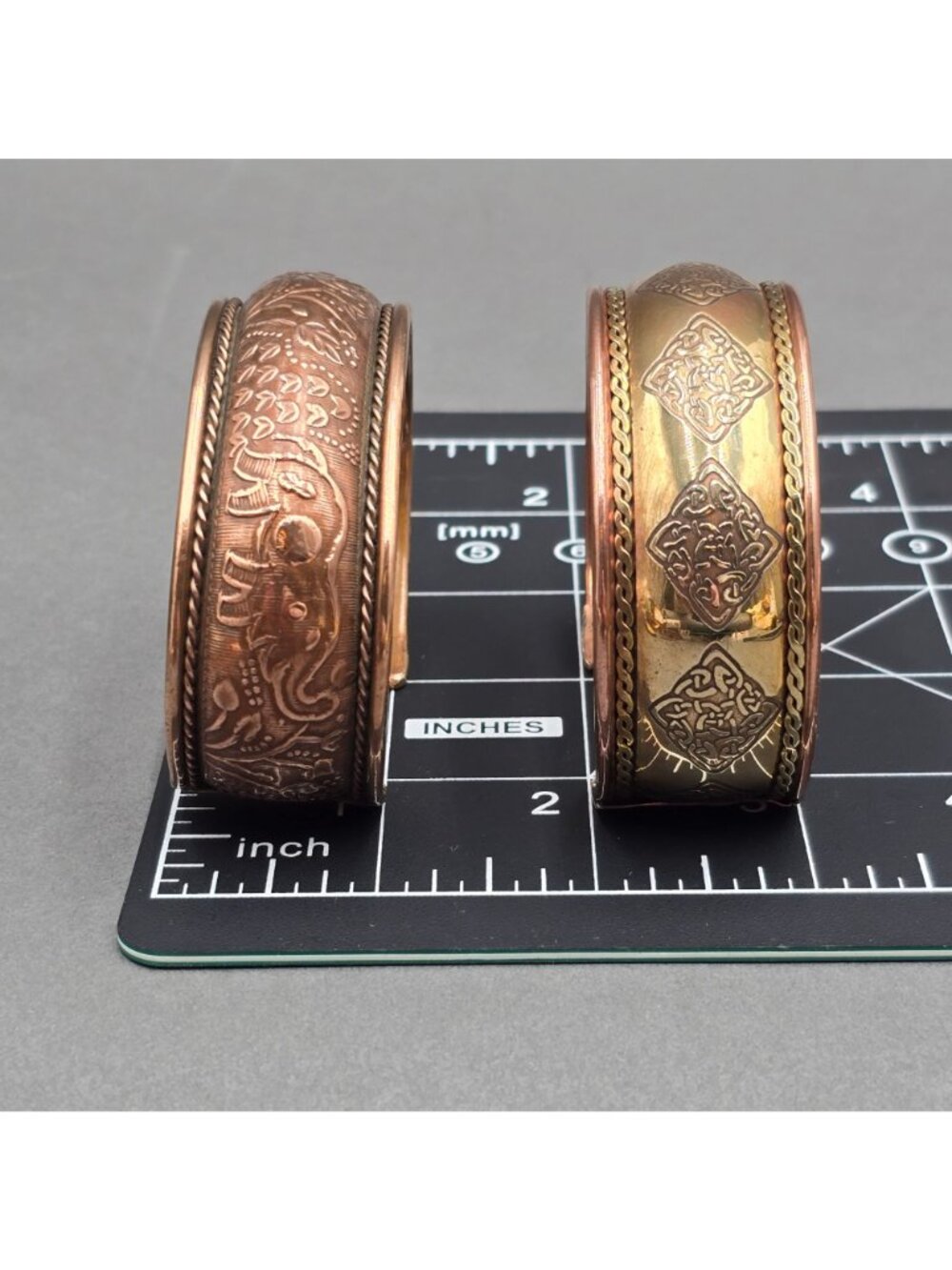 Vintage Tibetan Cuff Bracelet Lot Of 2 Copper Brass Elephant Celtic Mixed Metal - Picture 8 of 10